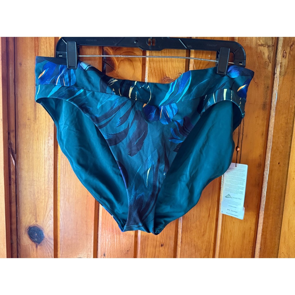 CALIA Women size XL Mid rise Crossover‎ Swim Bottom Teal/Green Tropical Palm